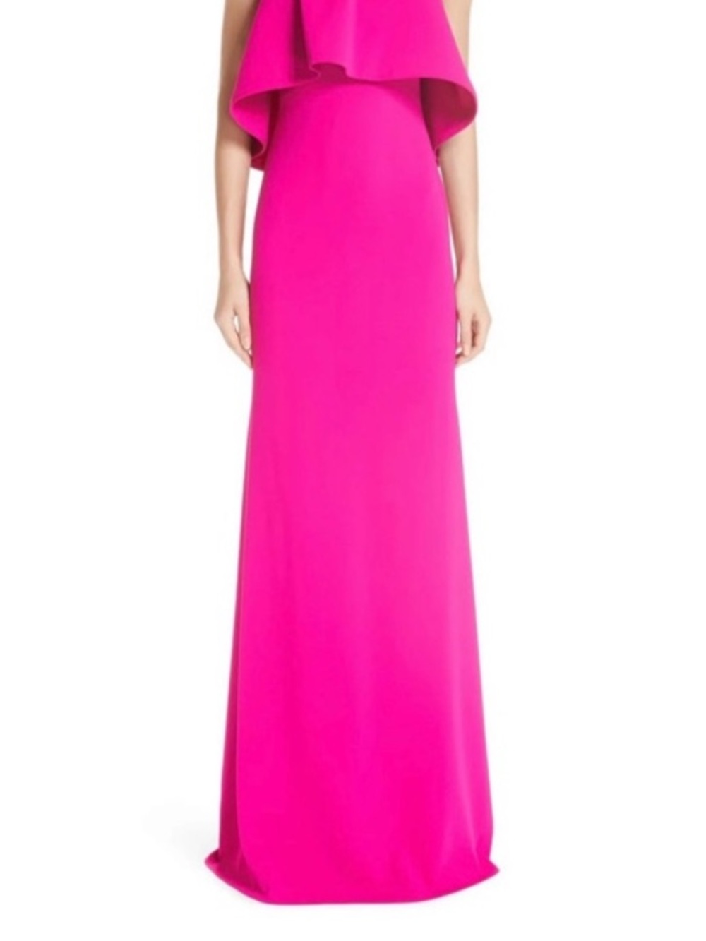 Badgley Mischka Bright Pink Strapless Ruffle Crepe Gown